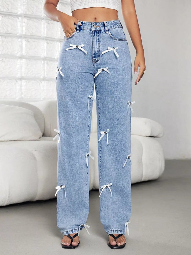 Bow Decor High Waist Wide Leg Jeans - Your Second Look