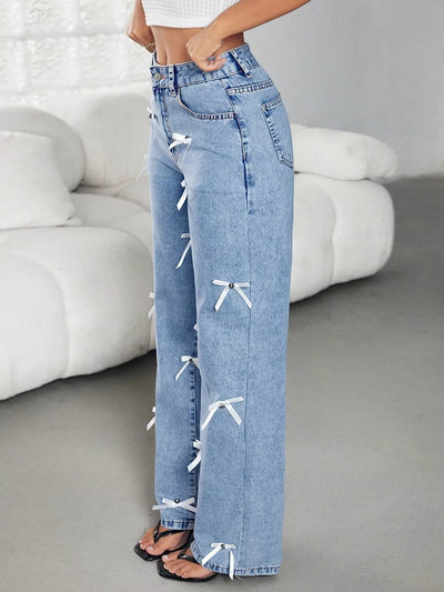 Bow Decor High Waist Wide Leg Jeans - Your Second Look