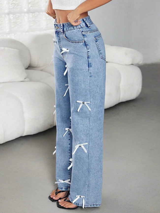 Bow Decor High Waist Wide Leg Jeans - Your Second Look