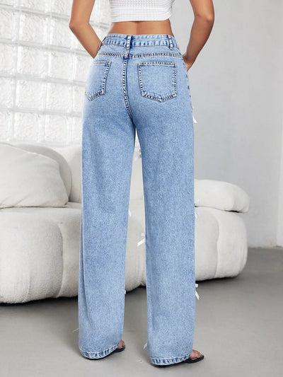 Bow Decor High Waist Wide Leg Jeans - Your Second Look