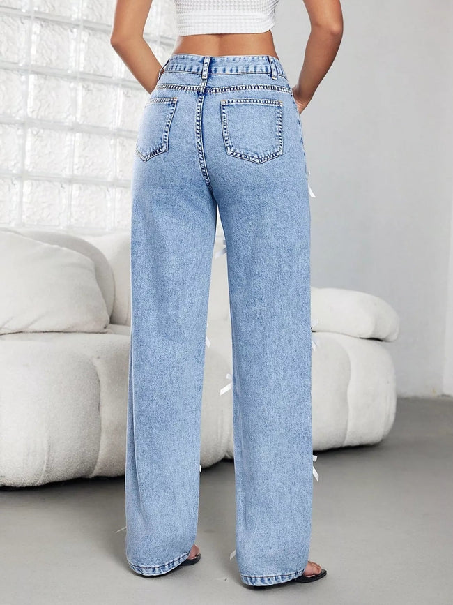 Bow Decor High Waist Wide Leg Jeans - Your Second Look