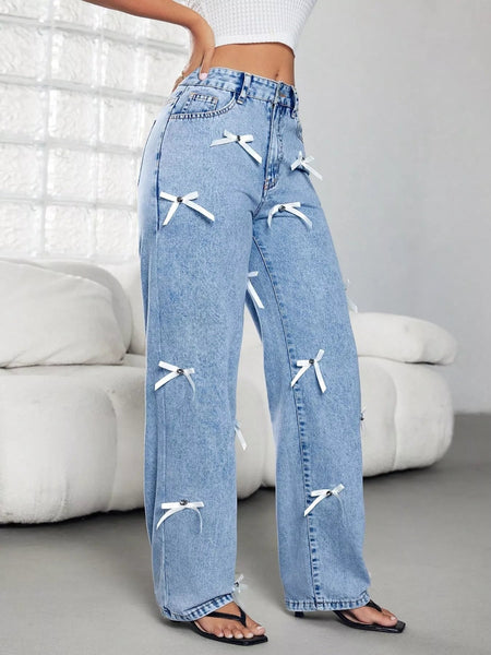 Bow Decor High Waist Wide Leg Jeans - Your Second Look