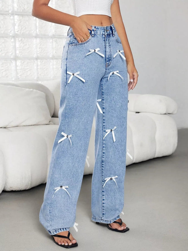 Bow Decor High Waist Wide Leg Jeans - Your Second Look