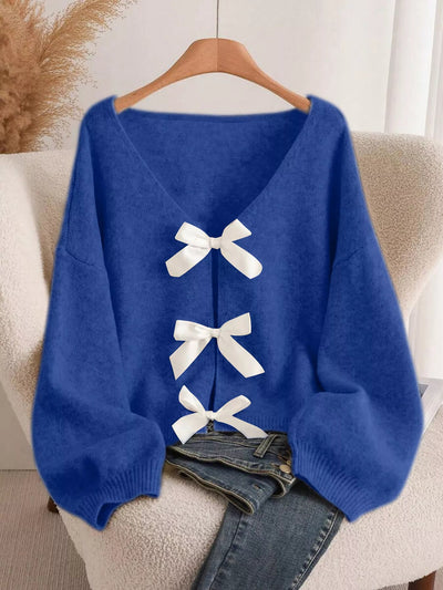 Bow - knot Front V - Neck Knit Cardigan - Your Second Look