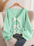 Bow - knot Front V - Neck Knit Cardigan - Your Second Look
