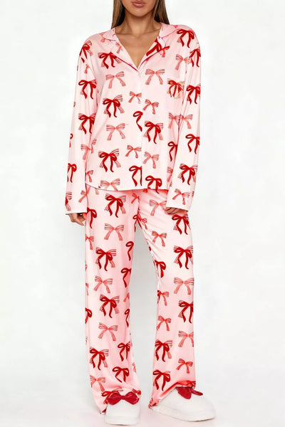 Bow Print Top and Wide Leg Pants Lounge Set - Your Second Look