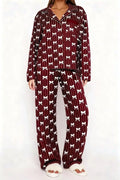 Bow Print Top and Wide Leg Pants Lounge Set - Your Second Look