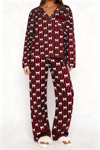 Bow Print Top and Wide Leg Pants Lounge Set - Your Second Look