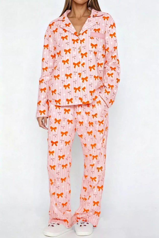 Bow Print Top and Wide Leg Pants Lounge Set - Your Second Look