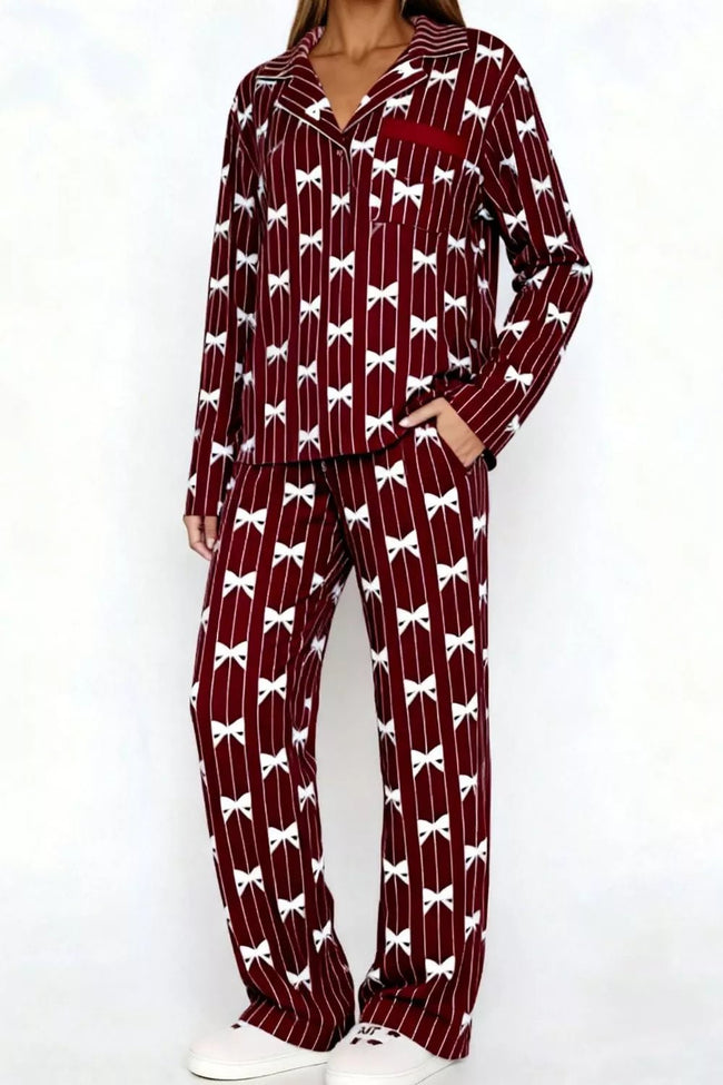 Bow Print Top and Wide Leg Pants Lounge Set - Your Second Look