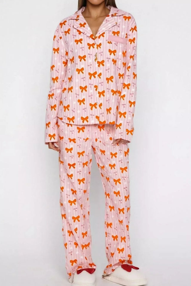 Bow Print Top and Wide Leg Pants Lounge Set - Your Second Look