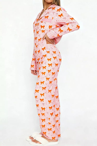 Bow Print Top and Wide Leg Pants Lounge Set - Your Second Look