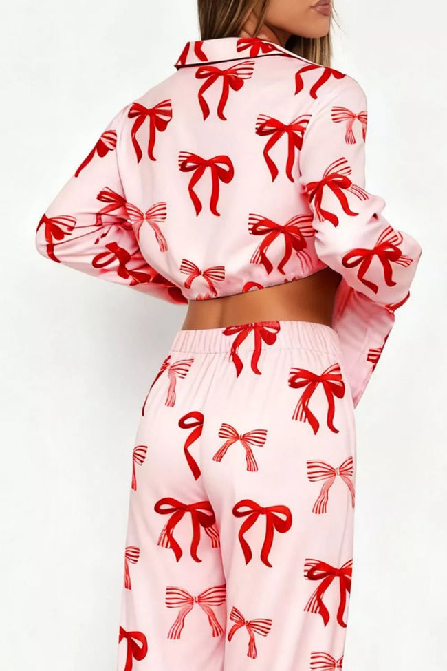 Bow Print Top and Wide Leg Pants Lounge Set - Your Second Look