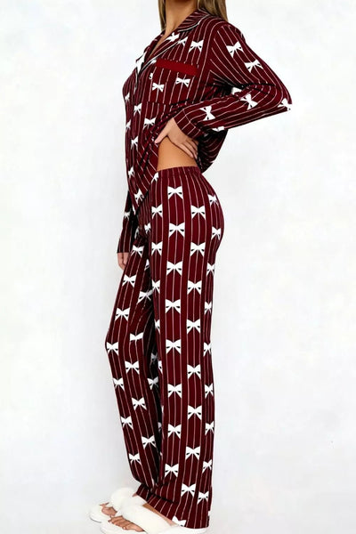 Bow Print Top and Wide Leg Pants Lounge Set - Your Second Look