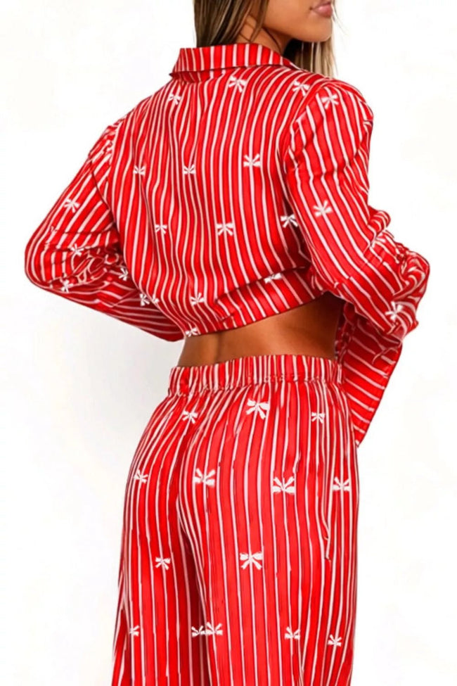 Bow Print Top and Wide Leg Pants Lounge Set - Your Second Look