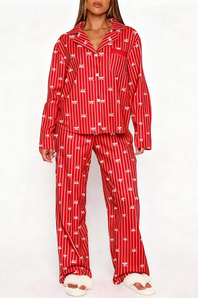 Bow Print Top and Wide Leg Pants Lounge Set - Your Second Look