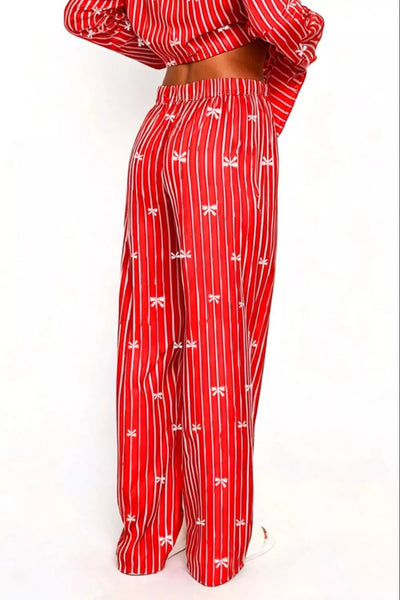 Bow Print Top and Wide Leg Pants Lounge Set - Your Second Look