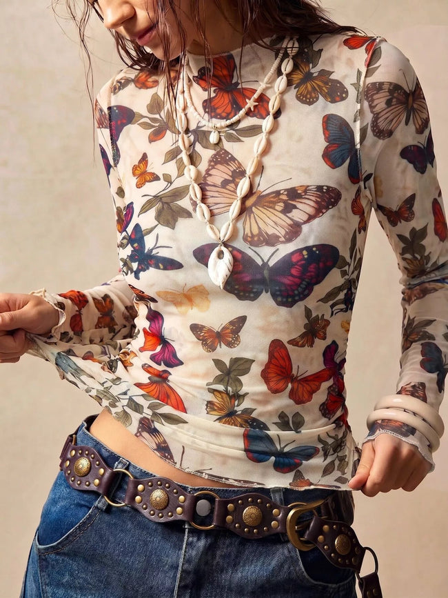 Butterfly Print Long Sleeve T-Shirt - Your Second Look