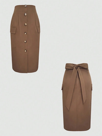 Button Detail Belted Cargo Skirt - Your Second Look