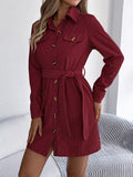 Button - Front Corduroy Shirt Dress - Your Second Look