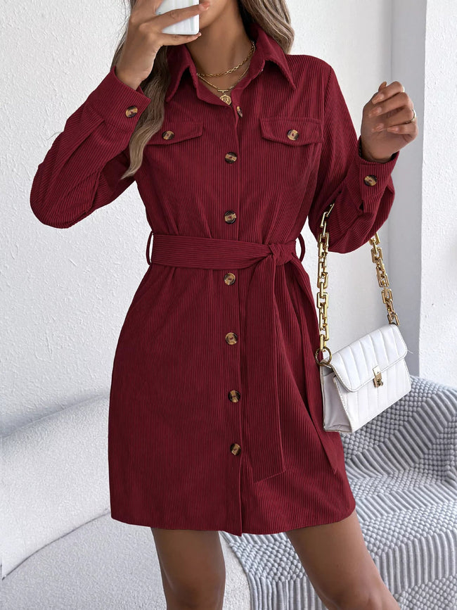 Button - Front Corduroy Shirt Dress - Your Second Look