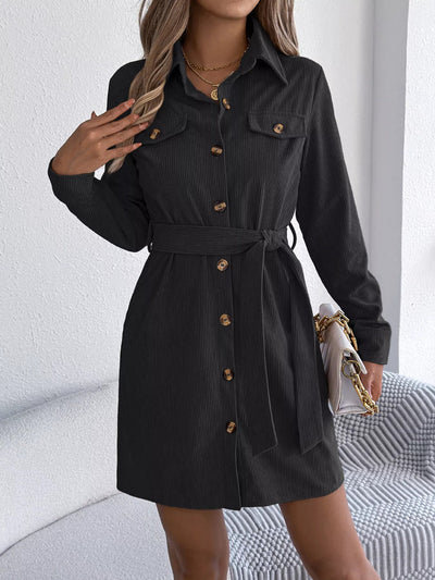 Button - Front Corduroy Shirt Dress - Your Second Look
