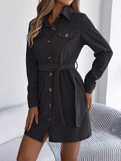 Button - Front Corduroy Shirt Dress - Your Second Look