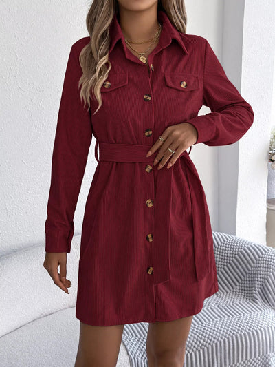 Button - Front Corduroy Shirt Dress - Your Second Look