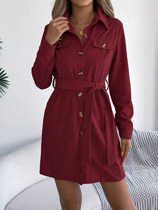 Button - Front Corduroy Shirt Dress - Your Second Look