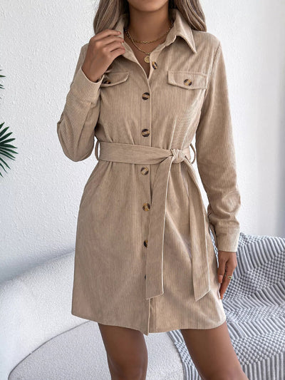 Button - Front Corduroy Shirt Dress - Your Second Look