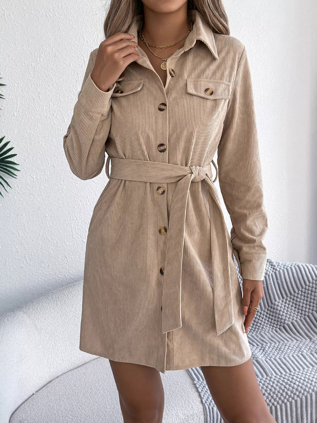 Button - Front Corduroy Shirt Dress - Your Second Look