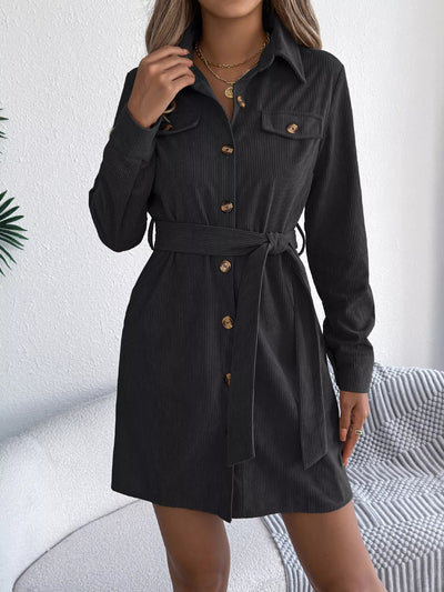 Button - Front Corduroy Shirt Dress - Your Second Look