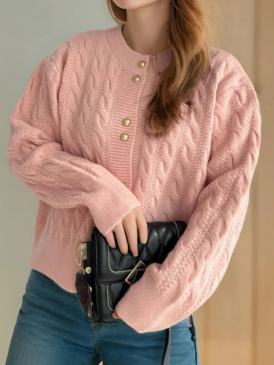 Cable Knit Round Neck Cardigan - Your Second Look