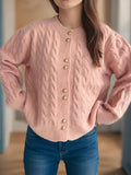 Cable Knit Round Neck Cardigan - Your Second Look