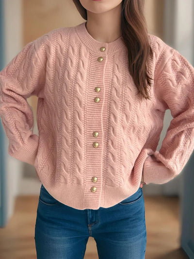 Cable Knit Round Neck Cardigan - Your Second Look