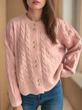 Cable Knit Round Neck Cardigan - Your Second Look