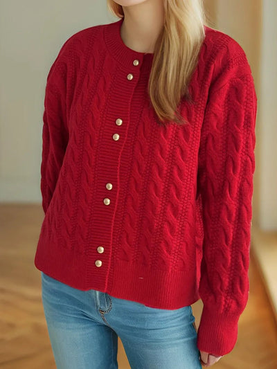 Cable Knit Round Neck Cardigan - Your Second Look