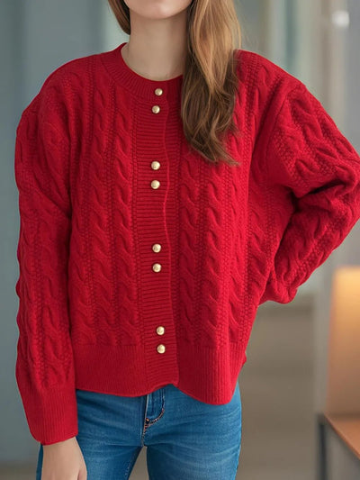 Cable Knit Round Neck Cardigan - Your Second Look
