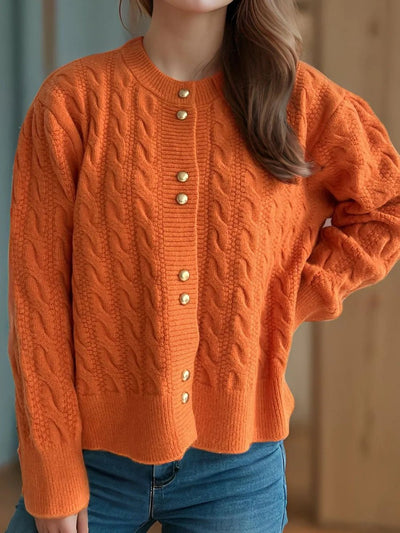 Cable Knit Round Neck Cardigan - Your Second Look