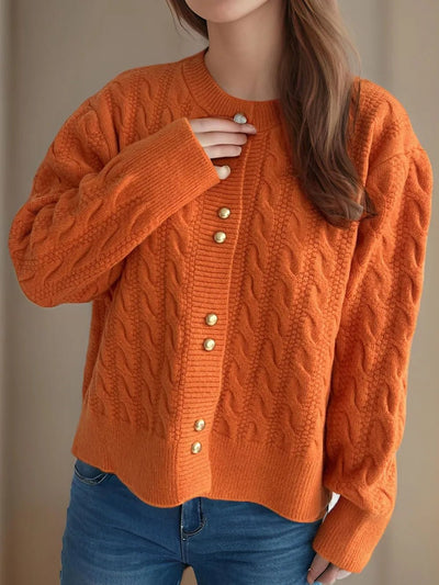 Cable Knit Round Neck Cardigan - Your Second Look