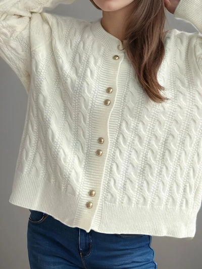 Cable Knit Round Neck Cardigan - Your Second Look
