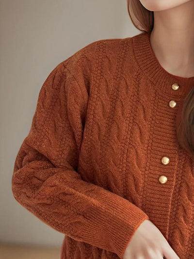 Cable Knit Round Neck Cardigan - Your Second Look