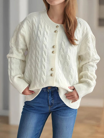 Cable Knit Round Neck Cardigan - Your Second Look