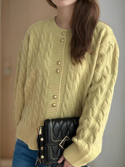 Cable Knit Round Neck Cardigan - Your Second Look