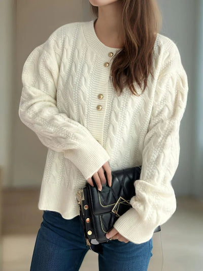 Cable Knit Round Neck Cardigan - Your Second Look
