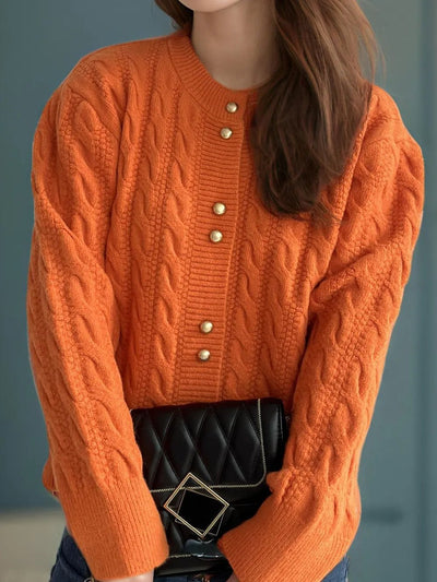 Cable Knit Round Neck Cardigan - Your Second Look
