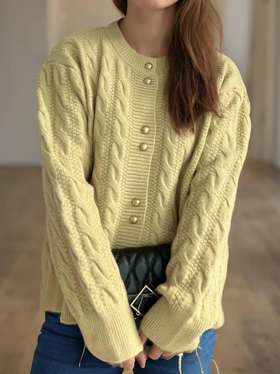 Cable Knit Round Neck Cardigan - Your Second Look