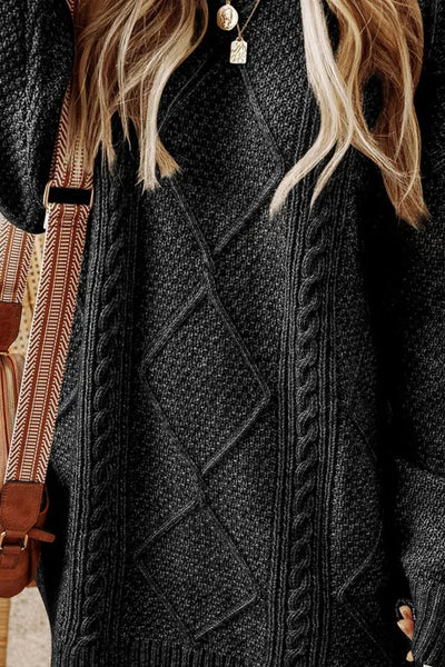 Cable - Knit Round Neck Sweater Dress - Your Second Look