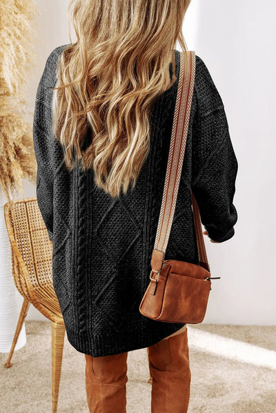 Cable - Knit Round Neck Sweater Dress - Your Second Look