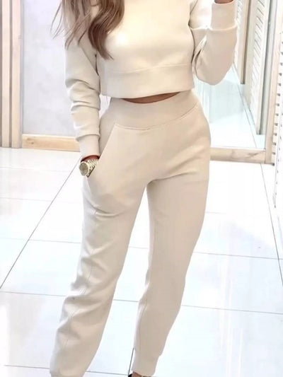 Casual Chic Cropped Sweatshirt and Jogger Set - Your Second Look